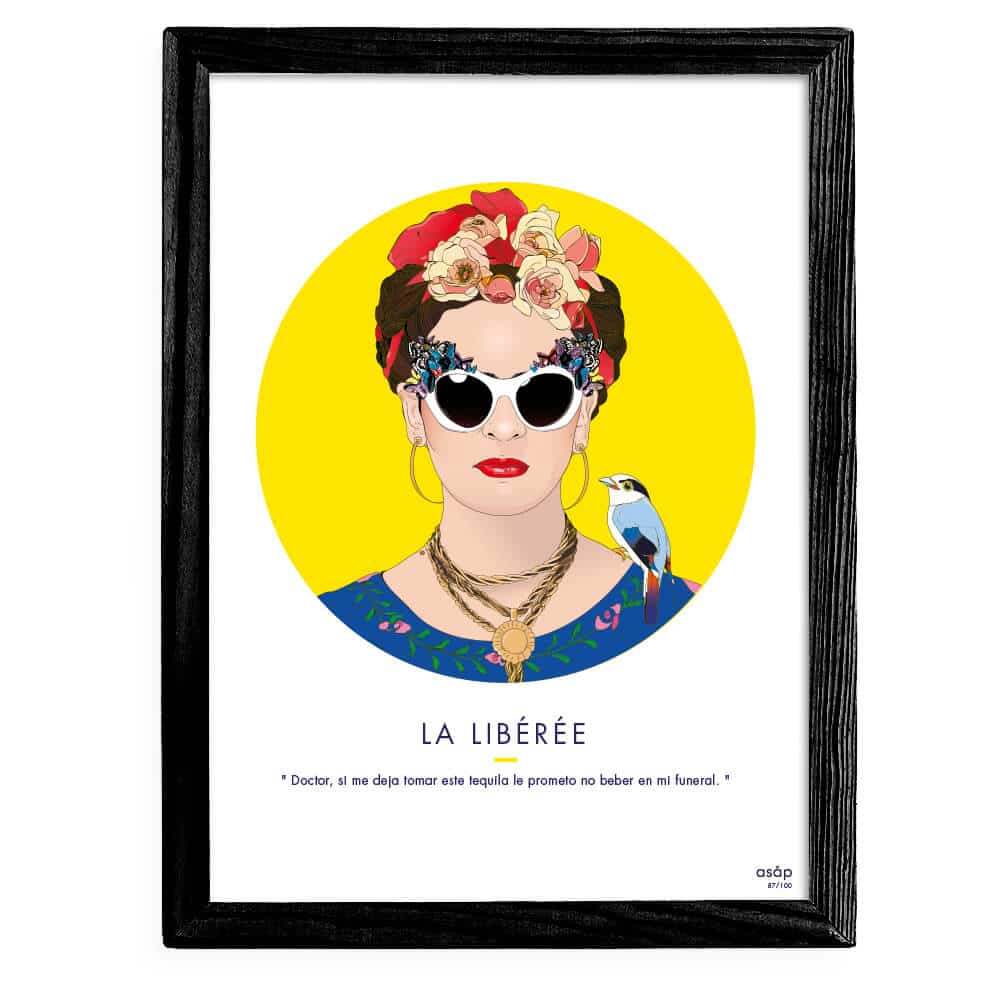 Affiche ASAP Frida Kahlo Jaune Citation Cadre noir