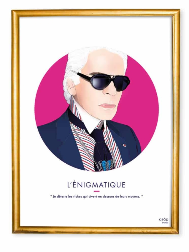 Affiche ASAP Karl Lagerfeld Rose Citation Cadre doré